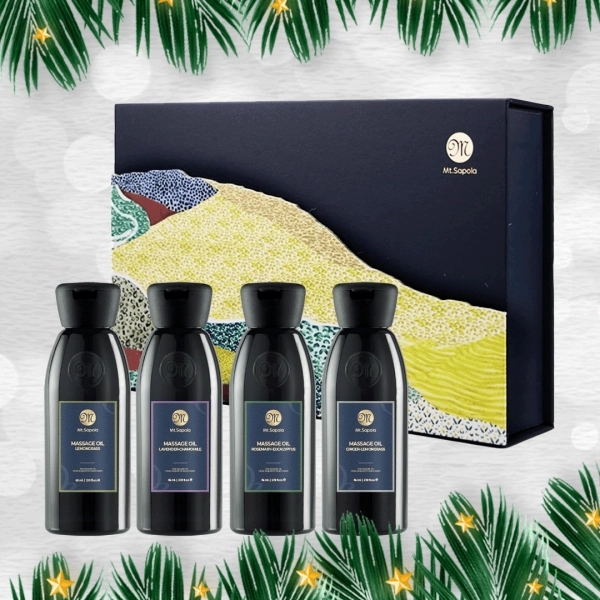 фото Подарочный набор массажных масел (РОЗМАРИН-ЭВКАЛИПТ, ЛЕМОНГРАСС, ЛАВАНДА-РОМАШКА, ИМБИРЬ-ЛЕМОНГРАСС) MT.SAPOLA, 4*65 мл в интернет магазине косметики Стикс